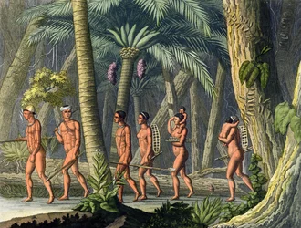 Membri della tribù indigena americana Puri nella loro foresta, da 